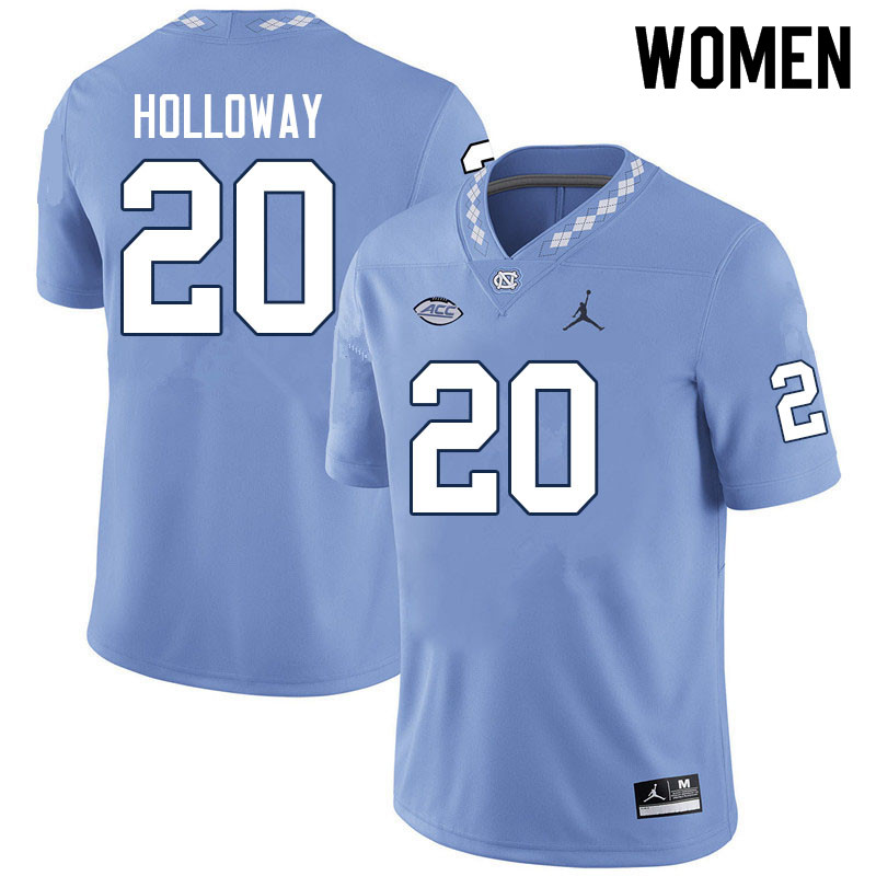 Women #20 Tayon Holloway North Carolina Tar Heels College Football Jerseys Sale-Carolina Blue